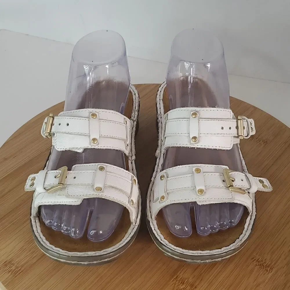NAOT Karaoke Slip on White Leather Slide Sandals Women's Shoe Size EU 37